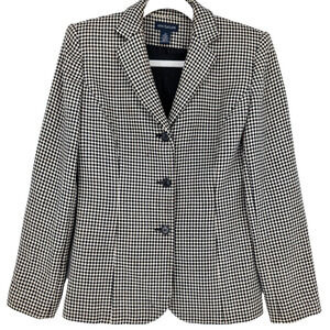 Vintage 90s‎ Ann Taylor Womens Black Houndstooth Classic Tailored Wool Blazer 2